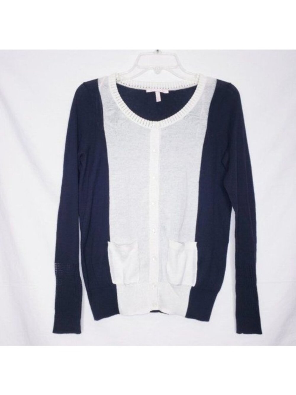 Victoria's Secret Black White Lightweight Cardigan Sweater Pockets Size Small